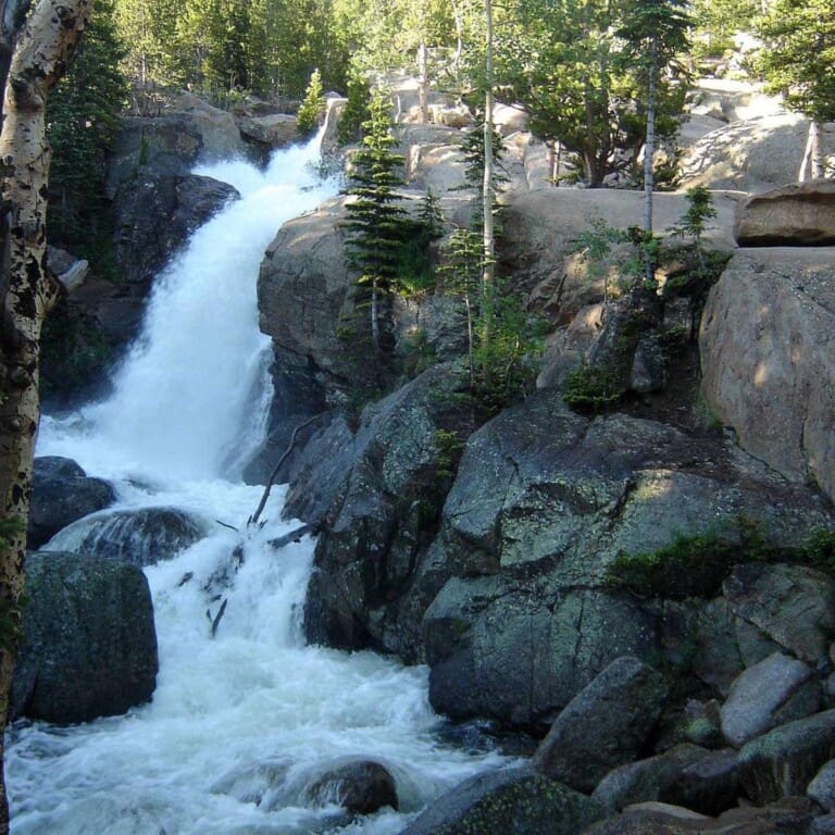 Alberta Falls of Rocky Mountain National Park near This Mountain Life Storybook Vacation Home Rentals of Estes Park CO USA