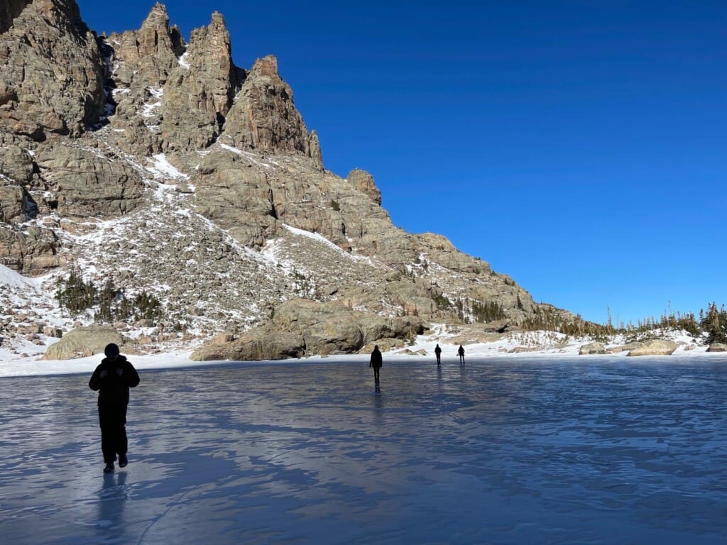 Early morning at frozen Sky Pond in Rocky Mountain National Park near This Mountain Life cabins
