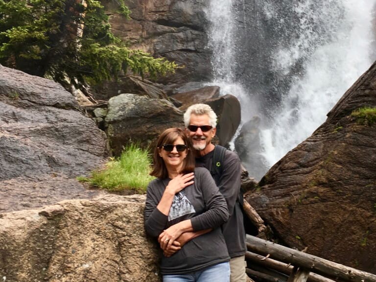 Rick & Cheryl of This Mountain Life at Ouzel Falls - Rocky Mountain National Park