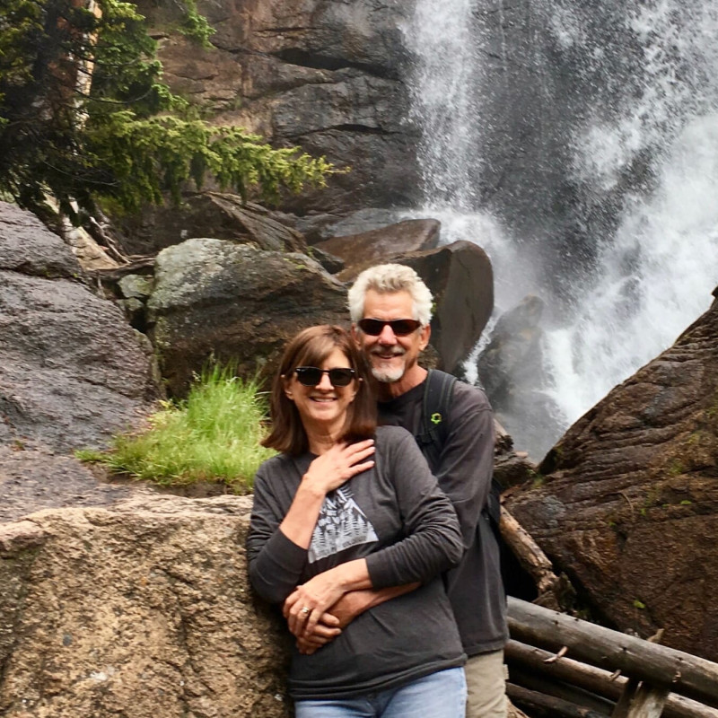 Rick & Cheryl of This Mountain Life at Ouzel Falls - Rocky Mountain National Park